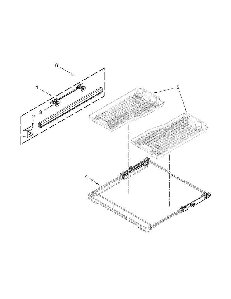 Third Level Rack And Track Parts Diagram and Parts List for KDTE704DPA0  KitchenAid Dishwasher