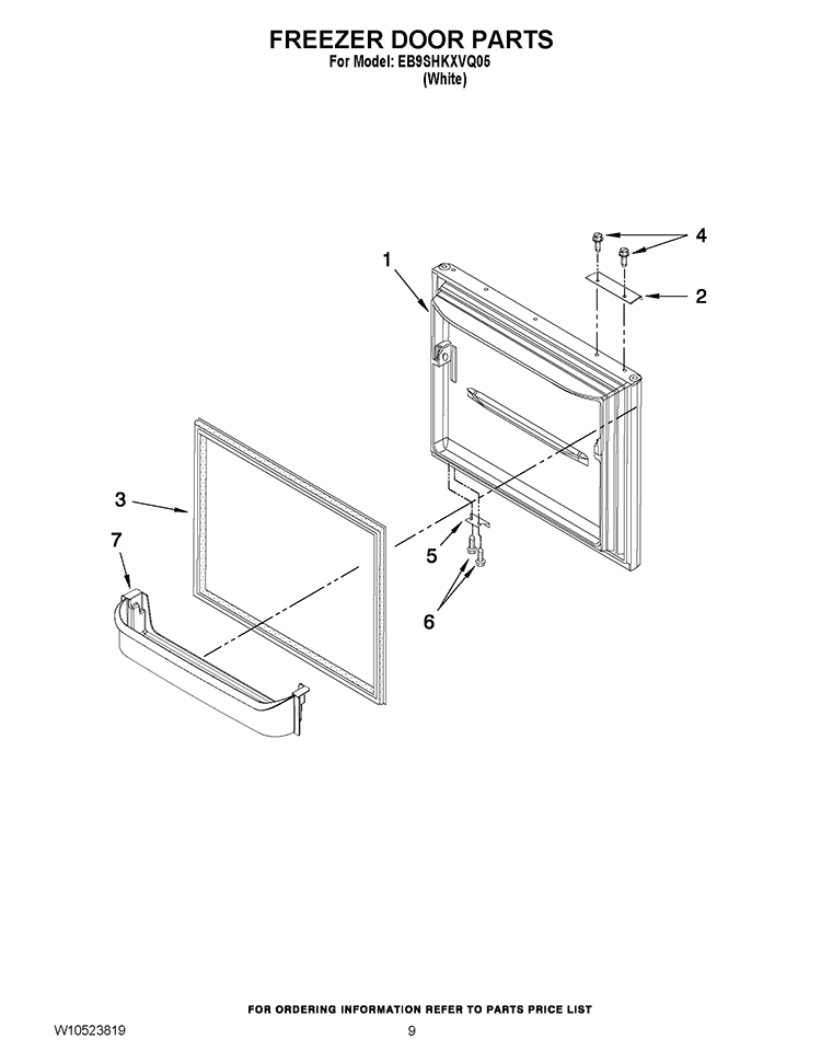 FREEZER DOOR PARTS Diagram and Parts List for EB9SHKXVQ05  Whirlpool Refrigerator