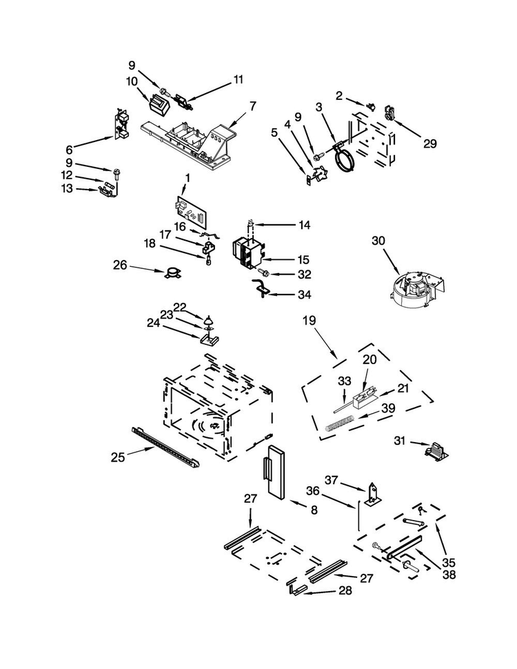 Cabinet And Stirrer Parts Diagram and Parts List for KOCE500ESS02  KitchenAid Microwave
