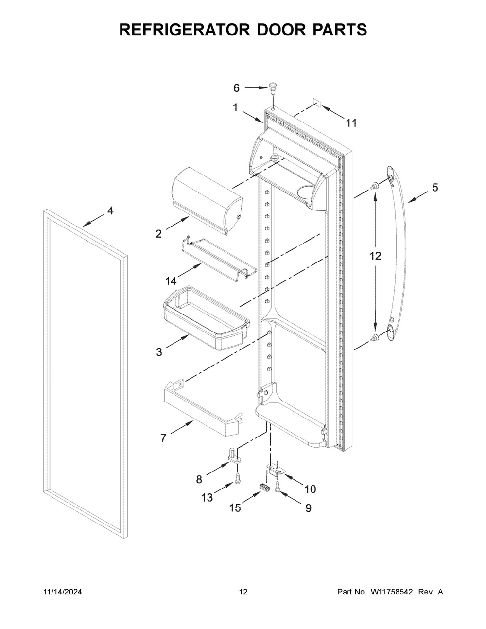 07 - Refrigerator Door Parts Diagram and Parts List for WRS325SDHW11  Whirlpool Refrigerator