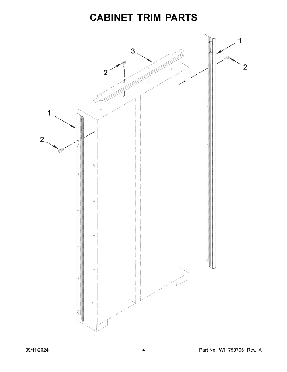 03 - Cabinet Trim Parts Diagram and Parts List for JBSS42E22L01  Whirlpool Refrigerator