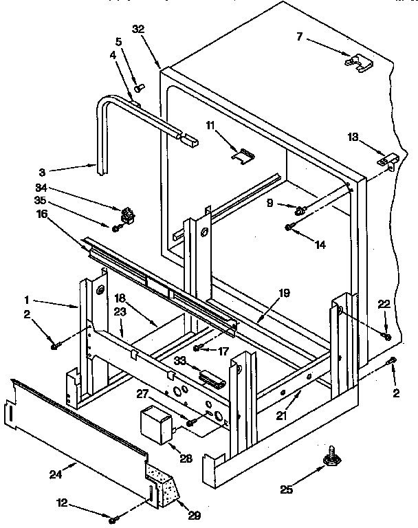 Frame And Tank Parts Diagram and Parts List for KUDT23HY3  KitchenAid Dishwasher