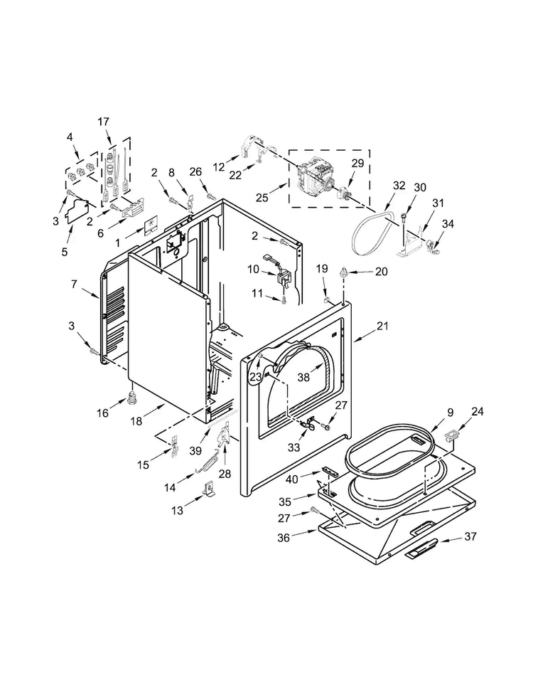 Cabinet Parts Diagram and Parts List for WED4916FW0  Whirlpool Dryer