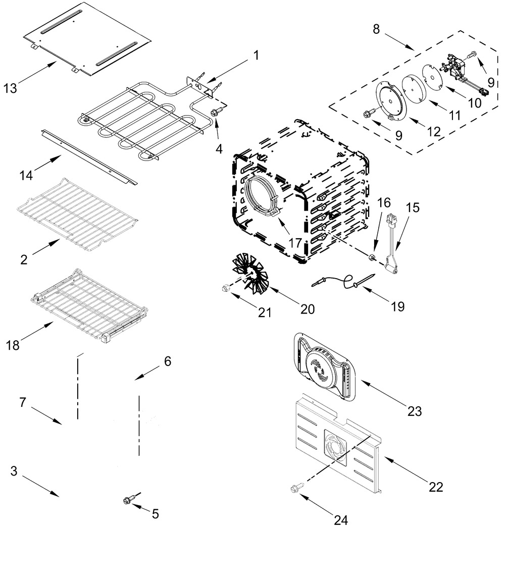 Internal Oven Parts Diagram and Parts List for JOESC330RL00  Whirlpool Wall Oven