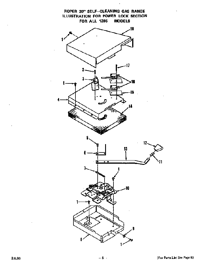 Power Lock Diagram and Parts List for 1395*1A  Roper Range