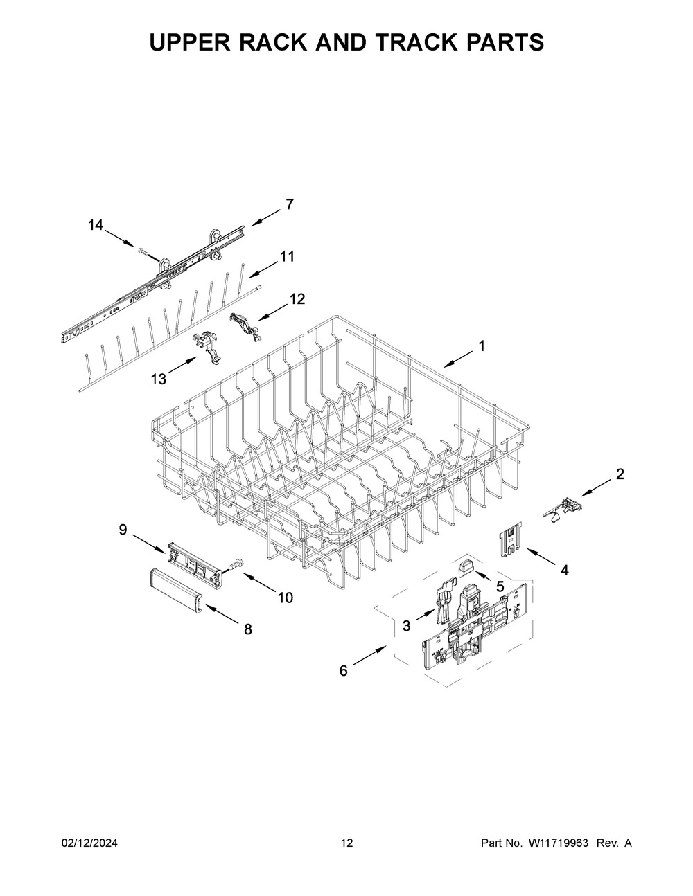 Upper Rack And Track Parts Diagram and Parts List for KDPM804KPS2  KitchenAid Dishwasher