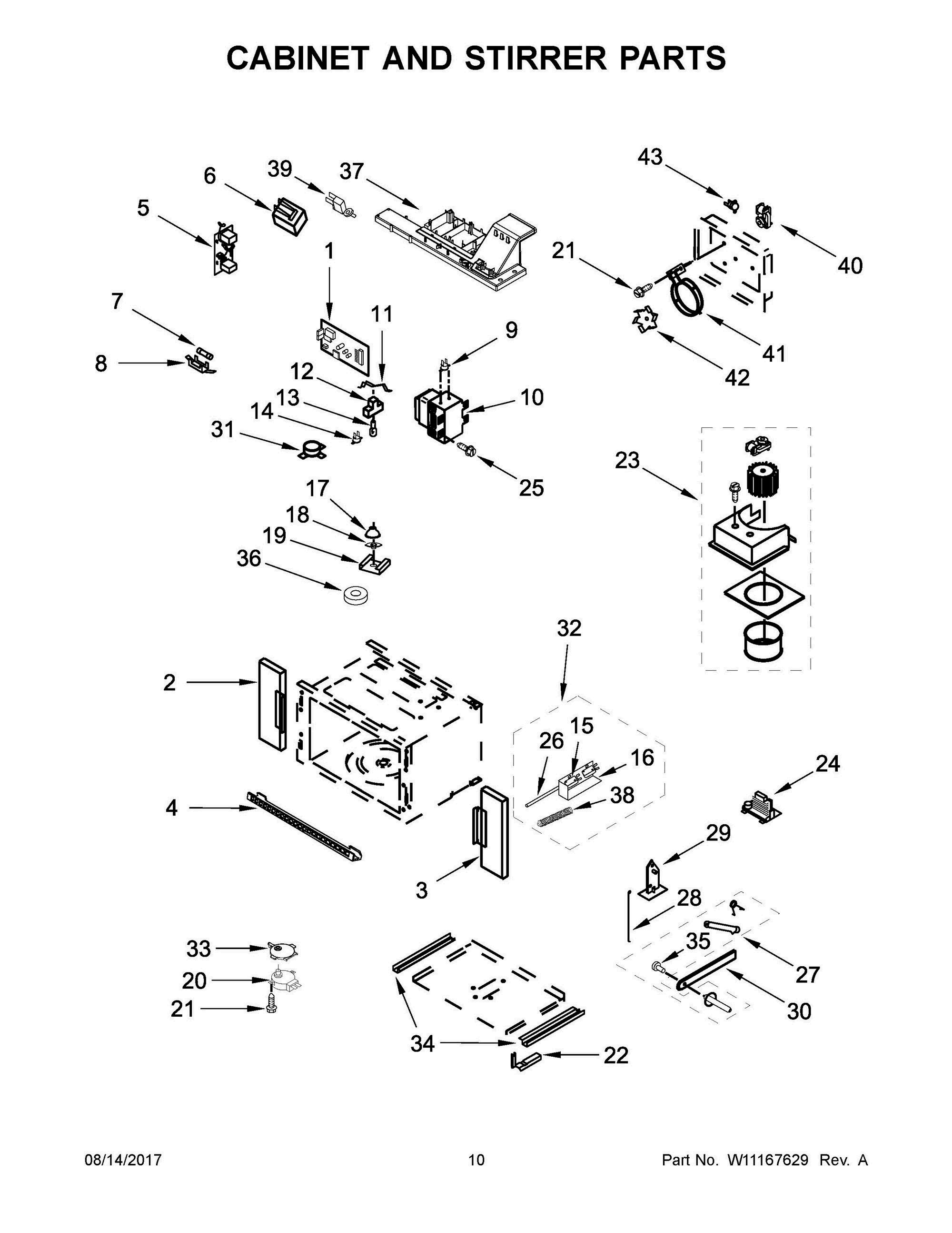 06 - CABINET AND STIRRER PARTS Diagram and Parts List for WOCA7EC0HN00  Whirlpool Microwave Oven Combo