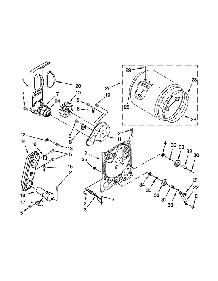 Bulkhead Parts Diagram and Parts List for RGD4640YQ3  Roper Dryer