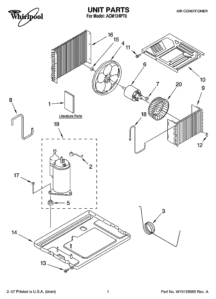 UNIT PARTS Diagram and Parts List for ACM124PT0  Whirlpool Air Conditioner