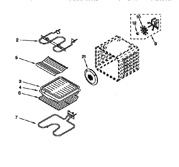 Internal Oven Diagram and Parts List for GDB277PDB1  Whirlpool Wall Oven