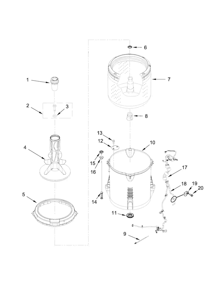 Basket And Tub Parts Diagram and Parts List for 2DWTW4705EW0  Whirlpool Washer