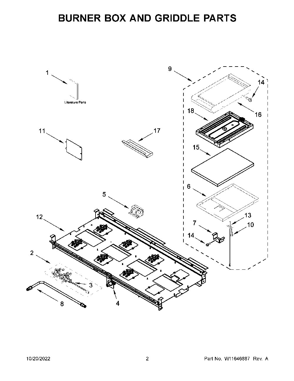 Burner Box And Griddle Parts Diagram and Parts List for KFGC558JSC05  KitchenAid Range