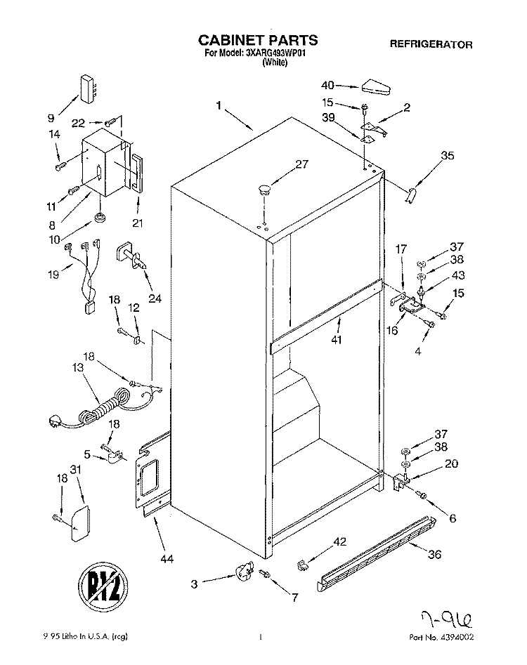 CABINET Diagram and Parts List for 3XARG493WP01  Whirlpool Refrigerator