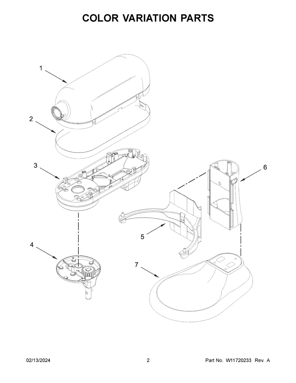 Color Variation Parts Diagram and Parts List for 5KSM55SXXPER0  KitchenAid Mixer