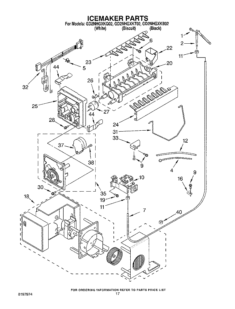 ICEMAKER Diagram and Parts List for GD2NHGXKQ02  Whirlpool Refrigerator