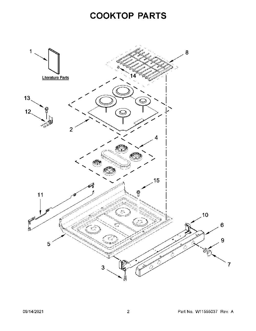 Cooktop Parts Diagram and Parts List for KFGG504KPS1  KitchenAid Range