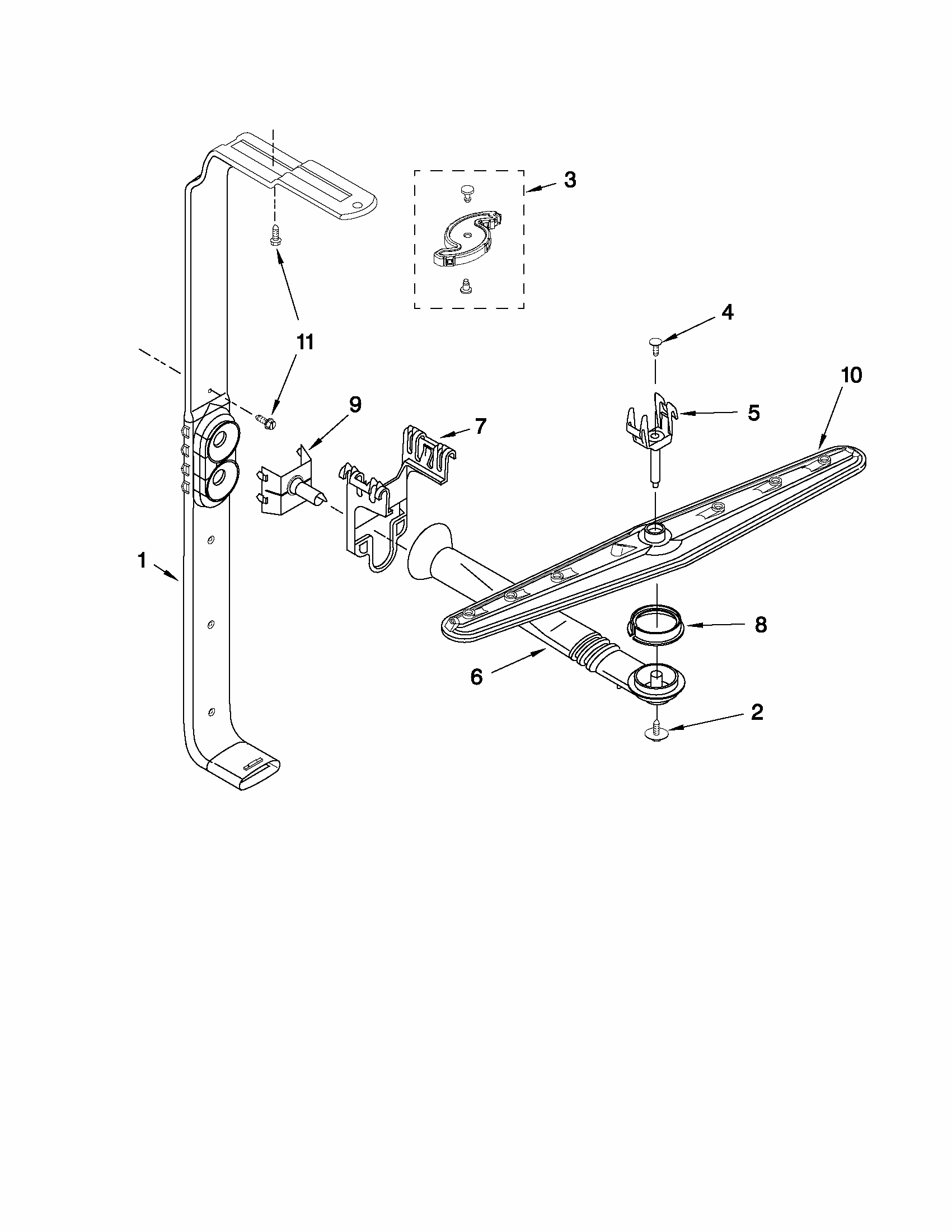 Upper Wash And Rinse Parts Diagram and Parts List for 66516012402  Kenmore Dishwasher