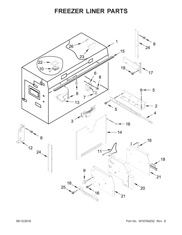 Freezer Liner Parts Diagram and Parts List for KBFN402ESS00  KitchenAid Refrigerator