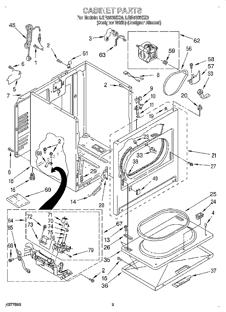 CABINET Diagram and Parts List for LGR5636EQ0  Whirlpool Dryer