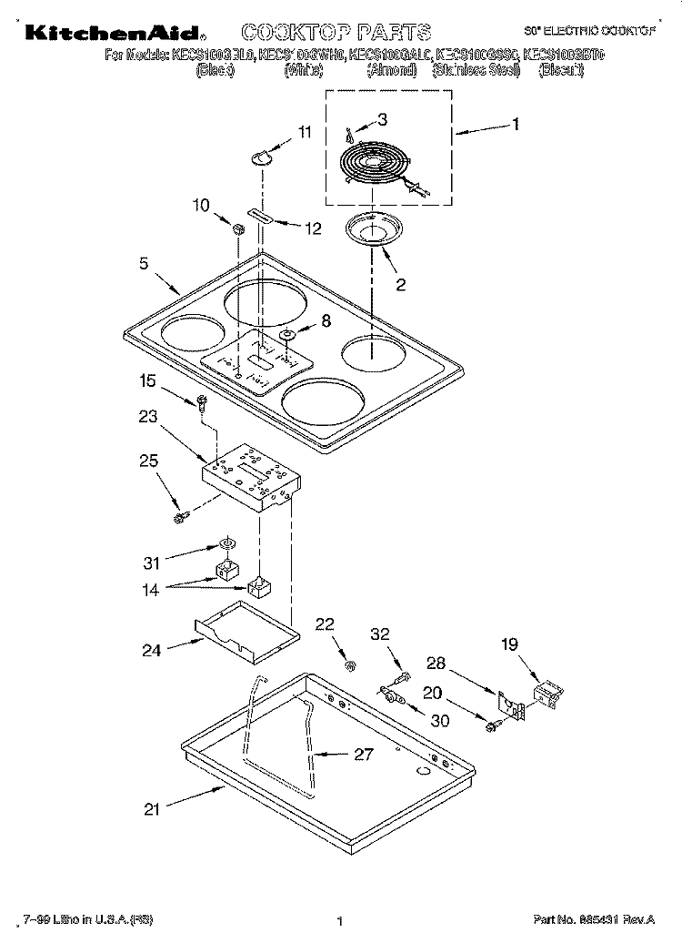 SECTION Diagram and Parts List for KECS100GBL0  KitchenAid Cooktop