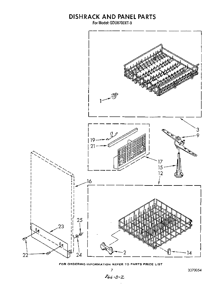 DISHRACK AND PANEL Diagram and Parts List for GDU8700XT0  Whirlpool Dishwasher