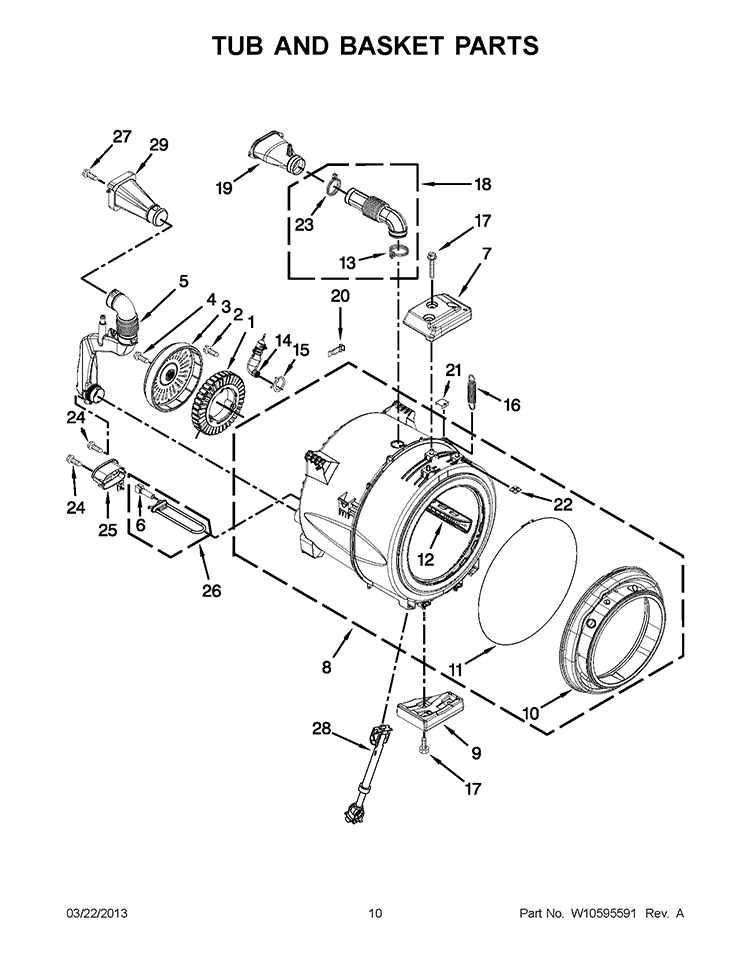 TUB AND BASKET PARTS Diagram and Parts List for WFW8640BC0  Whirlpool Washer