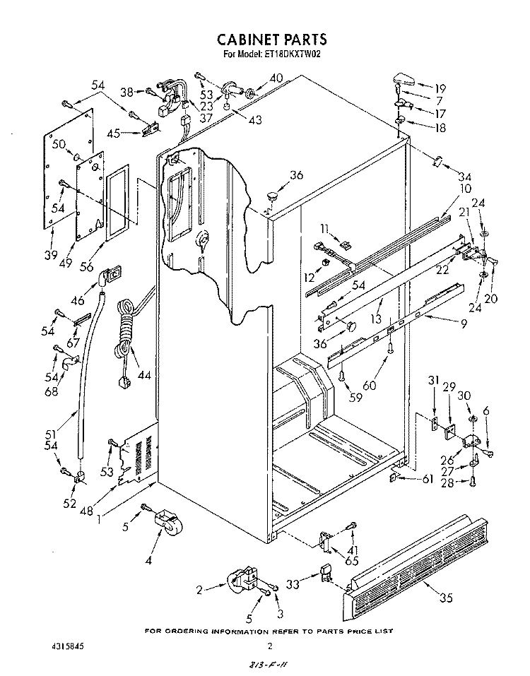 CABINET Diagram and Parts List for ET18DKXTF02  Whirlpool Refrigerator