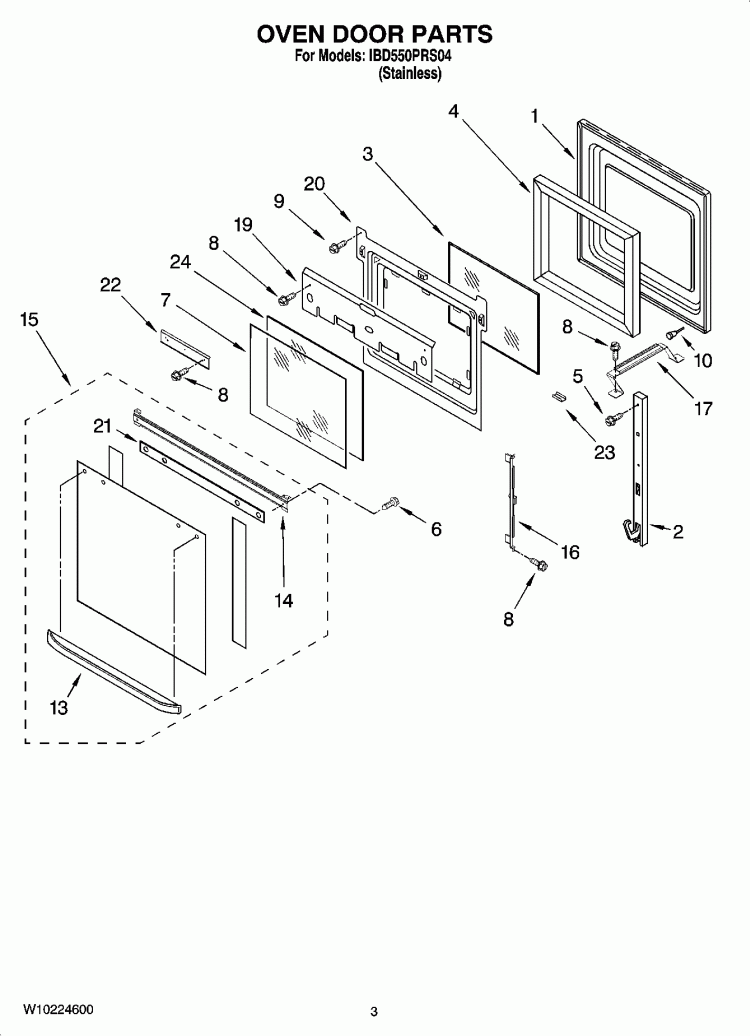 OVEN DOOR PARTS Diagram and Parts List for IBD550PRS04  Whirlpool Wall Oven