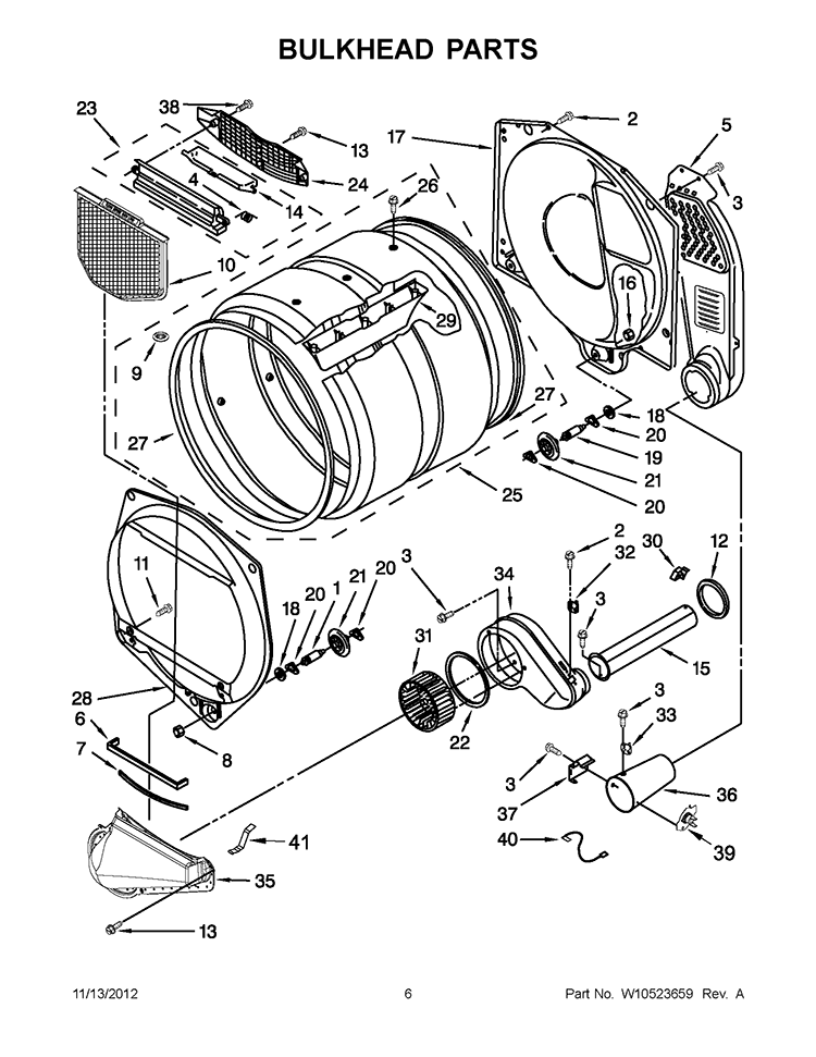 BULKHEAD PARTS Diagram and Parts List for 3LWGD4800YQ0  Whirlpool Dryer