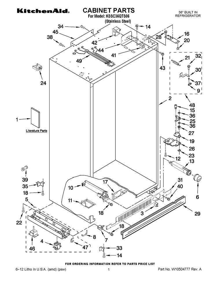 CABINET PARTS Diagram and Parts List for KSSC36QTS06  KitchenAid Refrigerator