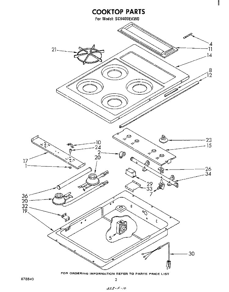 COOKTOP Diagram and Parts List for SC8400EKW0  Whirlpool Cooktop