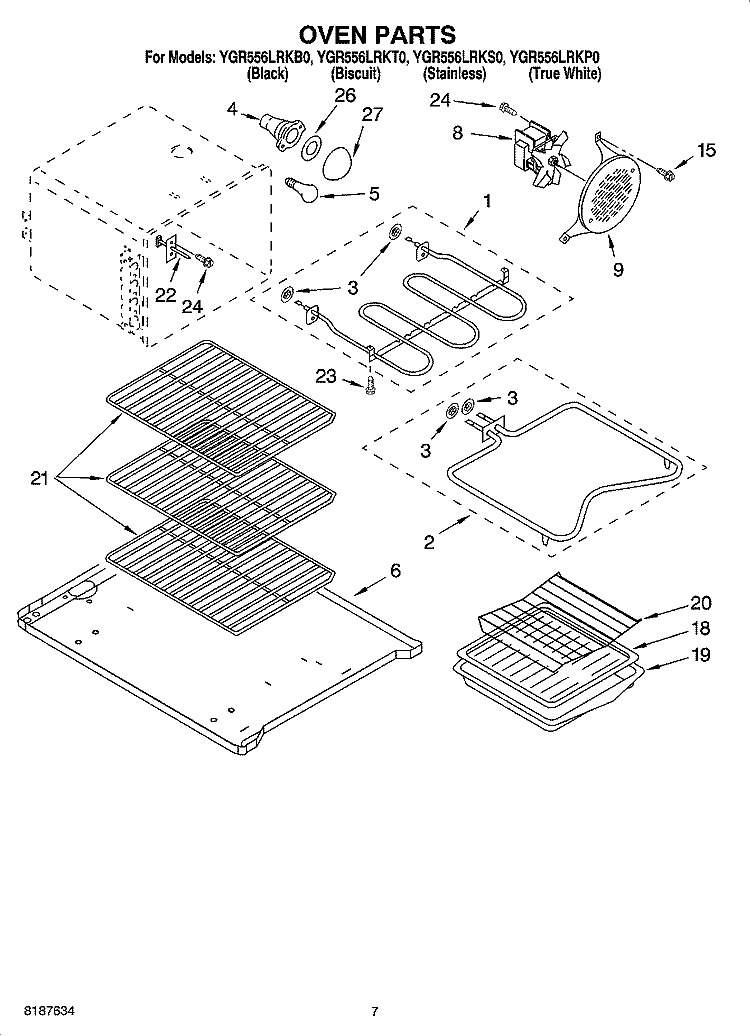 OVEN PARTS Diagram and Parts List for YGR556LRKS0  Whirlpool Range