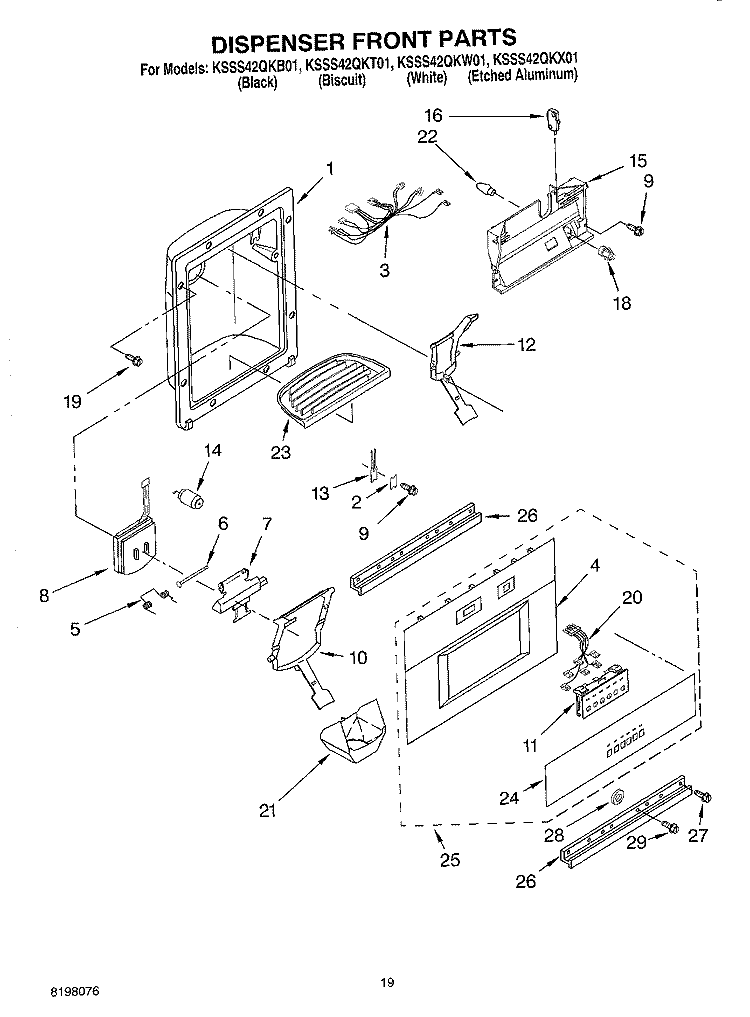 DISPENSER FRONT Diagram and Parts List for KSSS42QKW01  KitchenAid Refrigerator