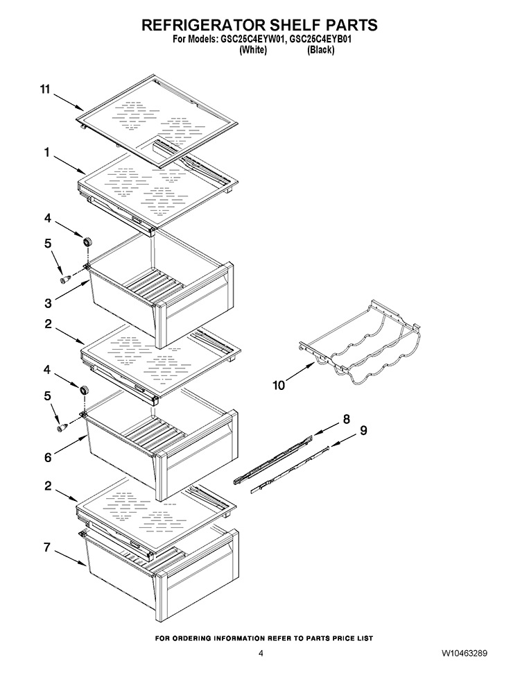 REFRIGERATOR SHELF PARTS Diagram and Parts List for GSC25C4EYB01  Whirlpool Refrigerator