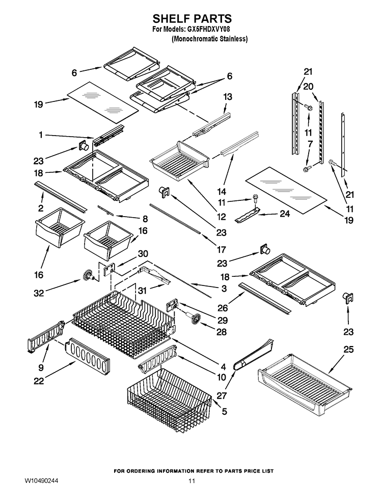 SHELF PARTS Diagram and Parts List for GX5FHDXVY08  Whirlpool Refrigerator