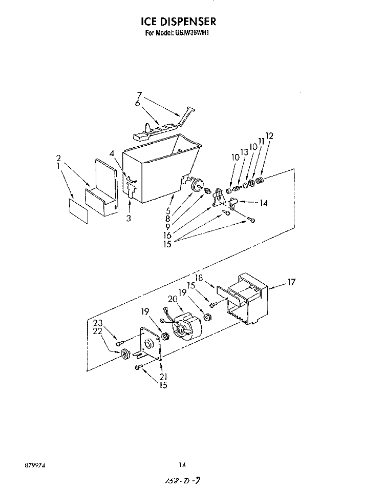 ICE DISPENSER Diagram and Parts List for GSIW36WH1  Roper Refrigerator
