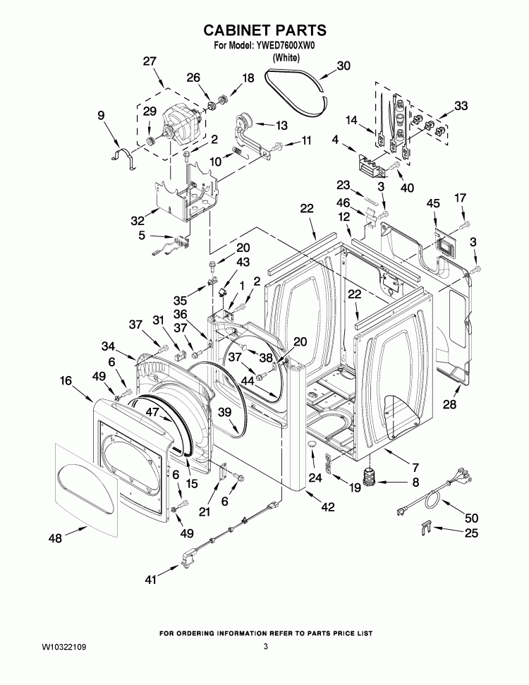 CABINET PARTS Diagram and Parts List for YWED7600XW0  Whirlpool Dryer
