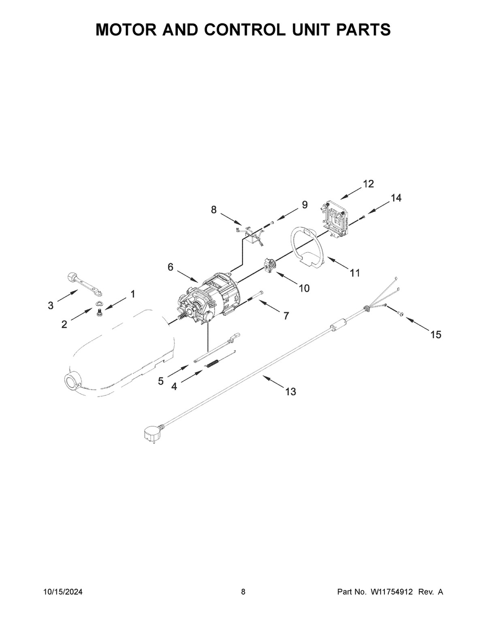 05 - Motor And Control Unit Parts Diagram and Parts List for 5KSM180WSFEG5  Whirlpool Mixer