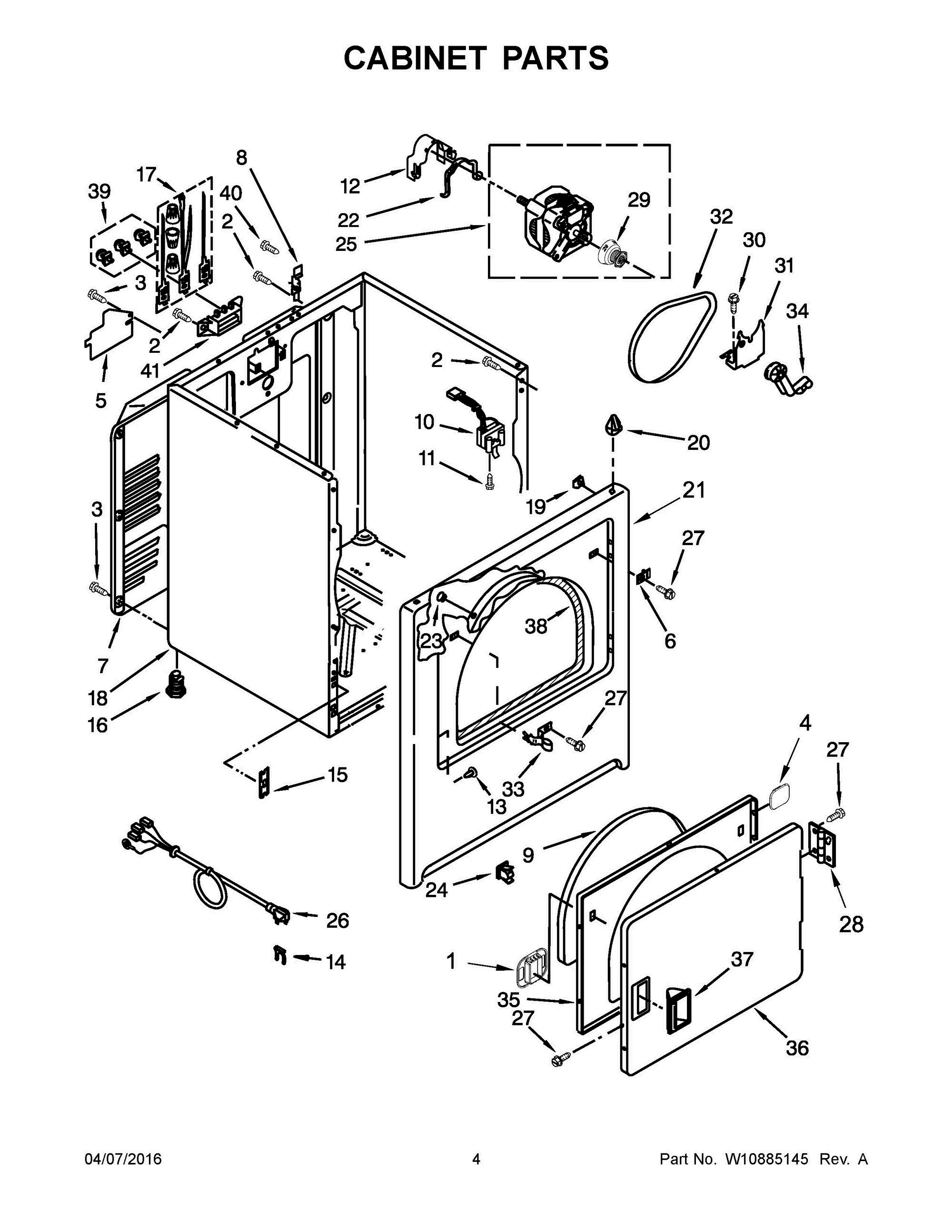 03 - CABINET PARTS Diagram and Parts List for YWED4815EW1  Whirlpool Dryer