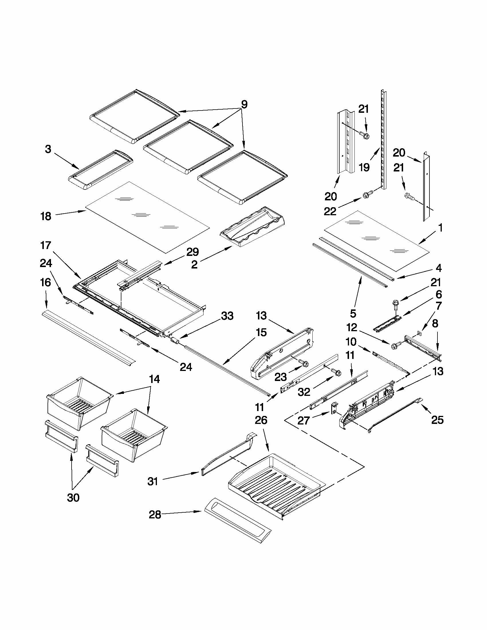 Shelf Parts Diagram and Parts List for 59679543016  Kenmore Refrigerator