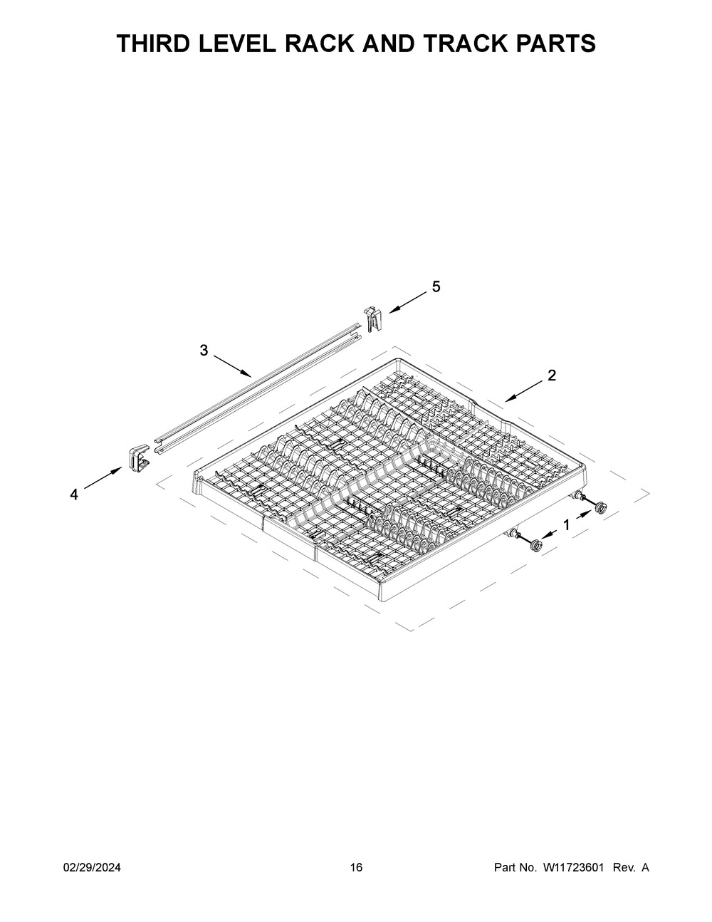 Third Level Rack And Track Parts Diagram and Parts List for WDTA50SAKB3  Whirlpool Dishwasher