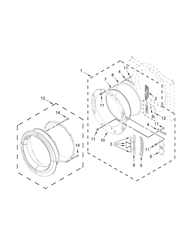 Door Parts Diagram and Parts List for WED97HEDW1  Whirlpool Dryer