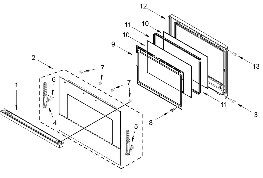 Lower Oven Door Parts Diagram and Parts List for JOEDC330RM00  Whirlpool Wall Oven