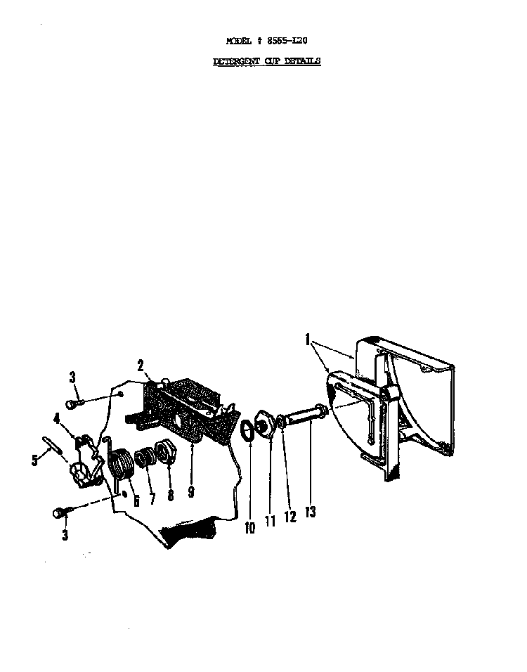 Detergent Cup Diagram and Parts List for 8565L20  Roper Dishwasher