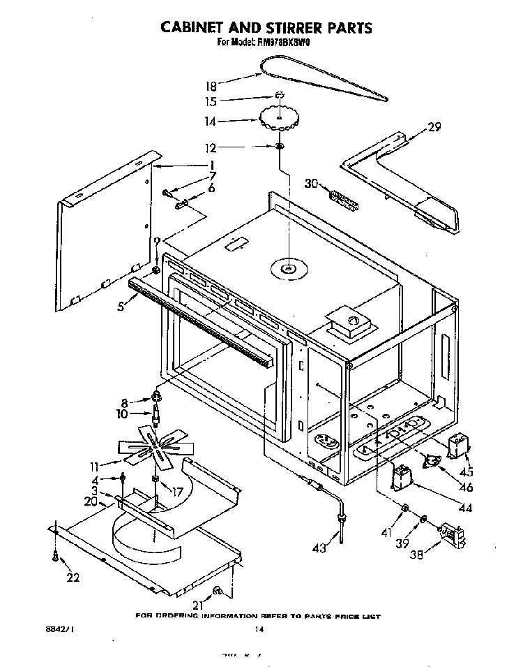Cabinet And Stirrer Diagram and Parts List for RM978BXSN0  Whirlpool Range