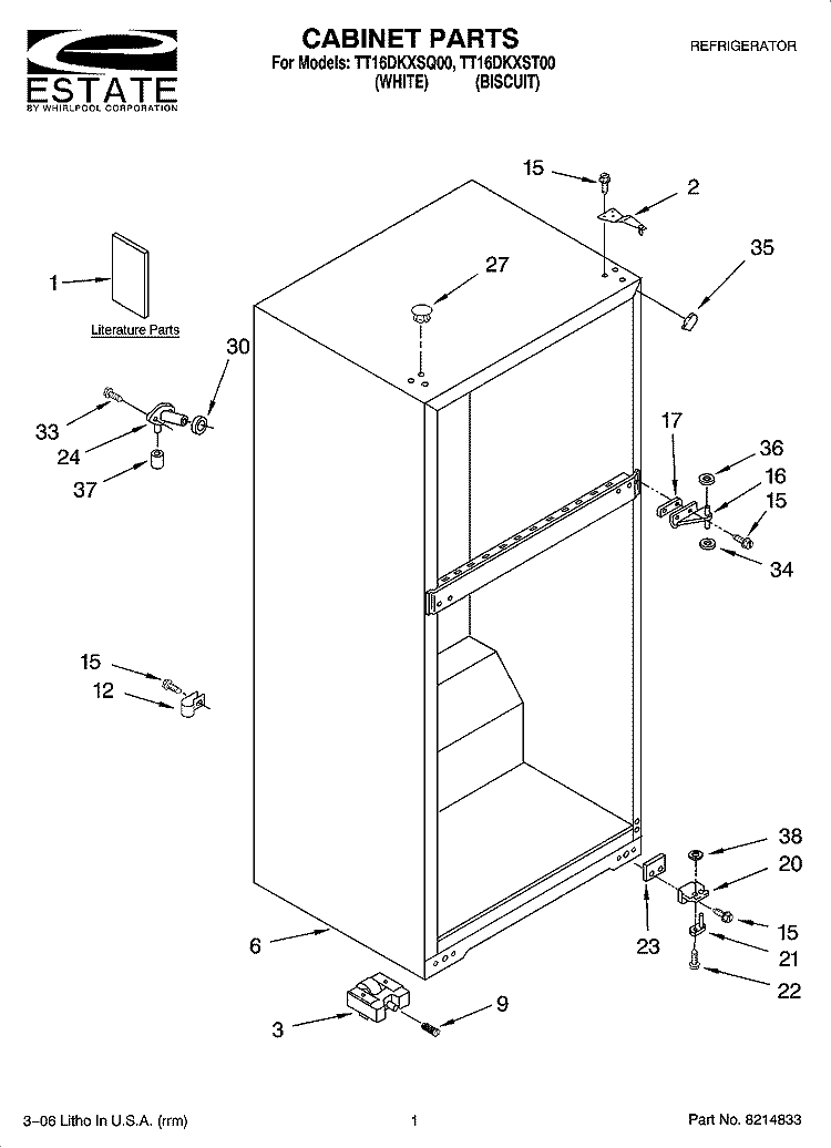 CABINET PARTS Diagram and Parts List for TT16DKXST00  Estate Refrigerator