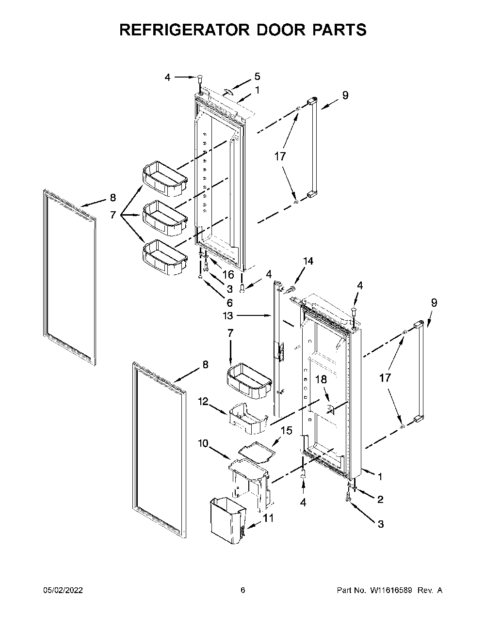 Refrigerator Door Parts Diagram and Parts List for KRFF300ESS02  KitchenAid Refrigerator