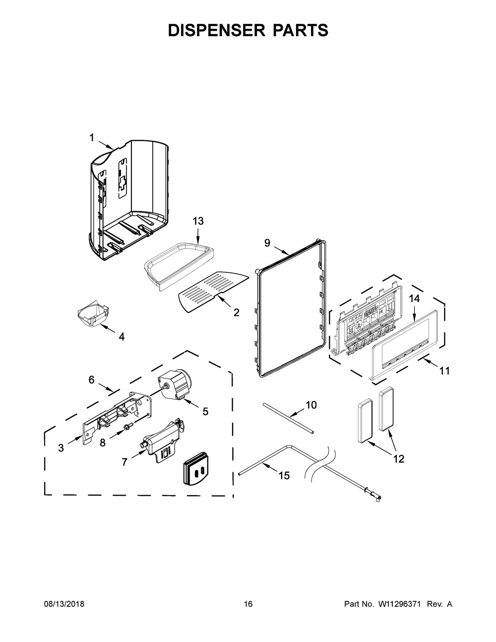 Dispenser Parts Diagram and Parts List for WRSA88FIHN00  Whirlpool Refrigerator