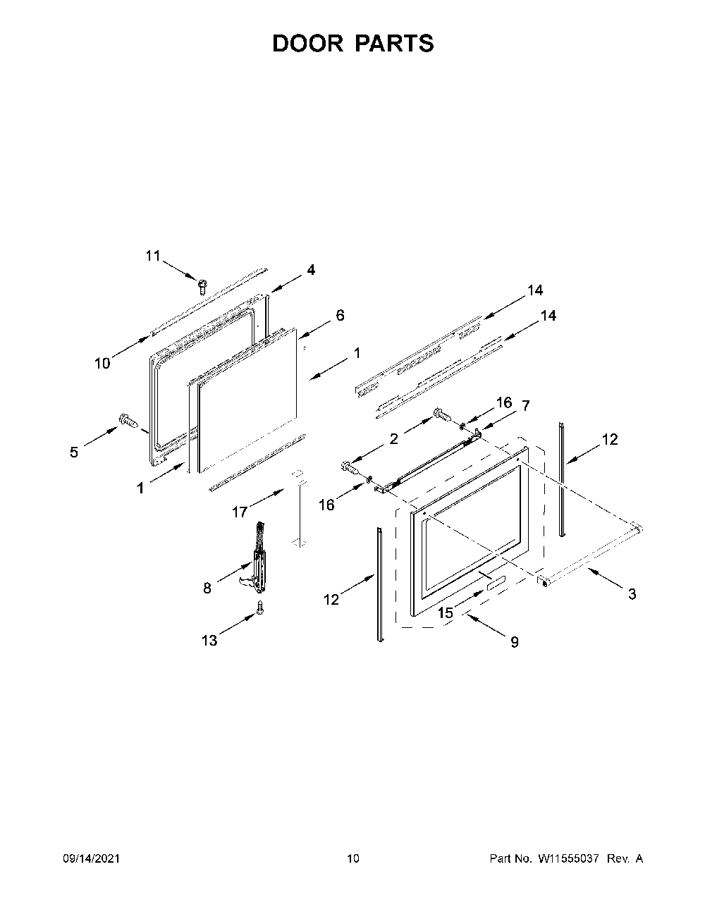 Door Parts Diagram and Parts List for KFGG504KPS1  KitchenAid Range