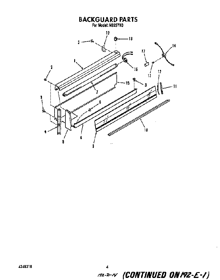 Backguard Diagram and Parts List for N9257*0  Roper Range